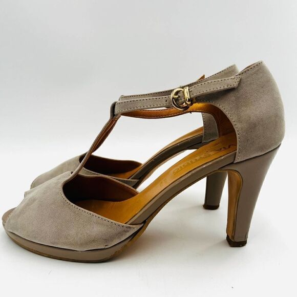 Via Studio Open Toe Platform T-Strap Nude Suede Pumps Size 38 - Picture 5 of 13